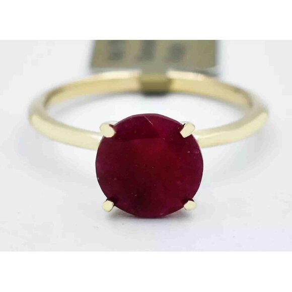 Genuine 3.20 Cts Ruby Solitaire Ring 10k Yellow Gold